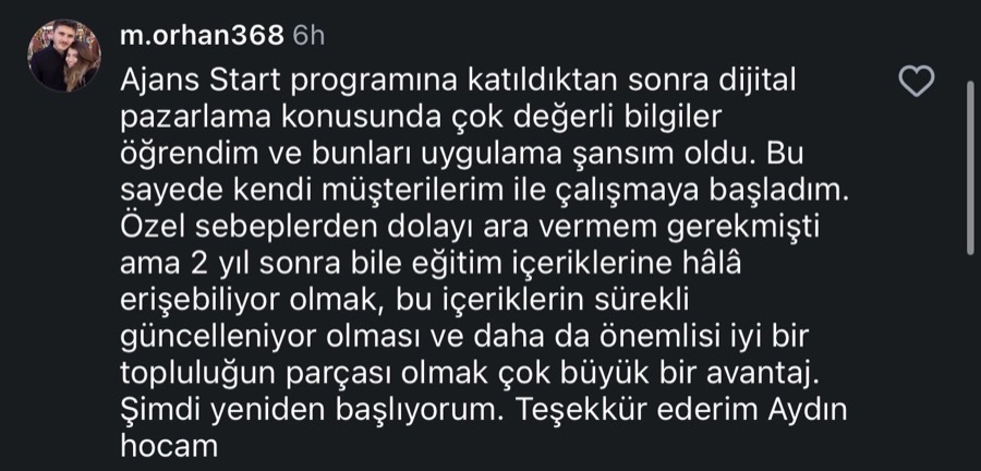 Ajans.Start öğrenci yorumu