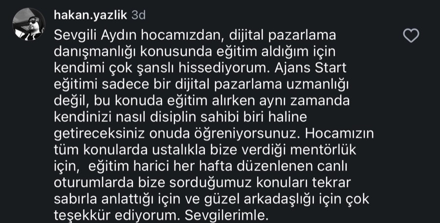 Ajans.Start öğrenci yorumu