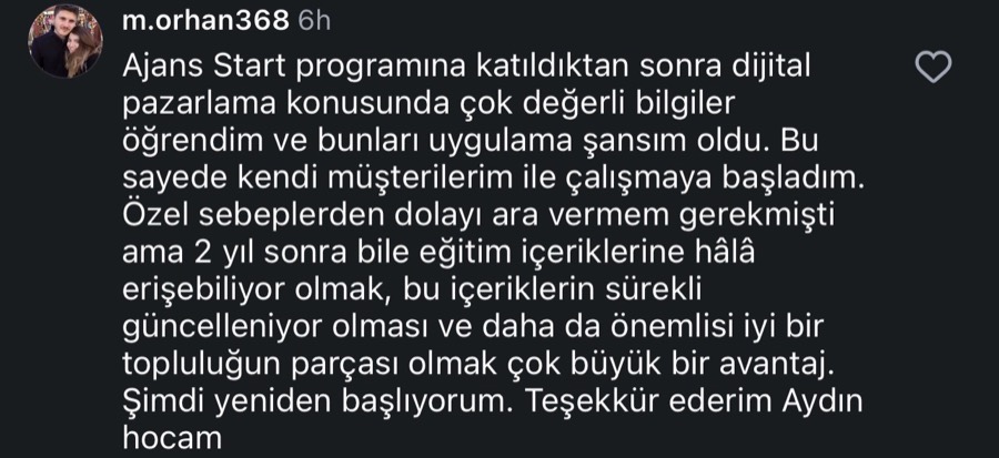 Ajans.Start öğrenci yorumu