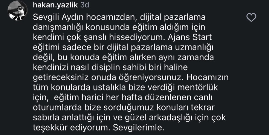 Ajans.Start öğrenci yorumu